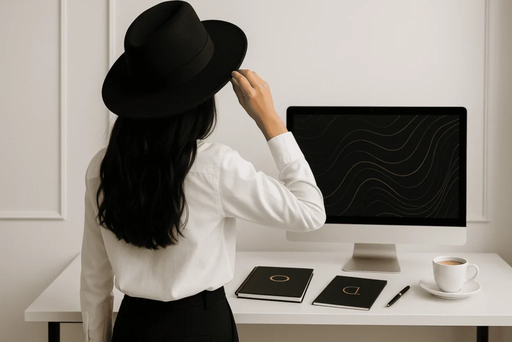 אישה וכובע מול מחשב AI